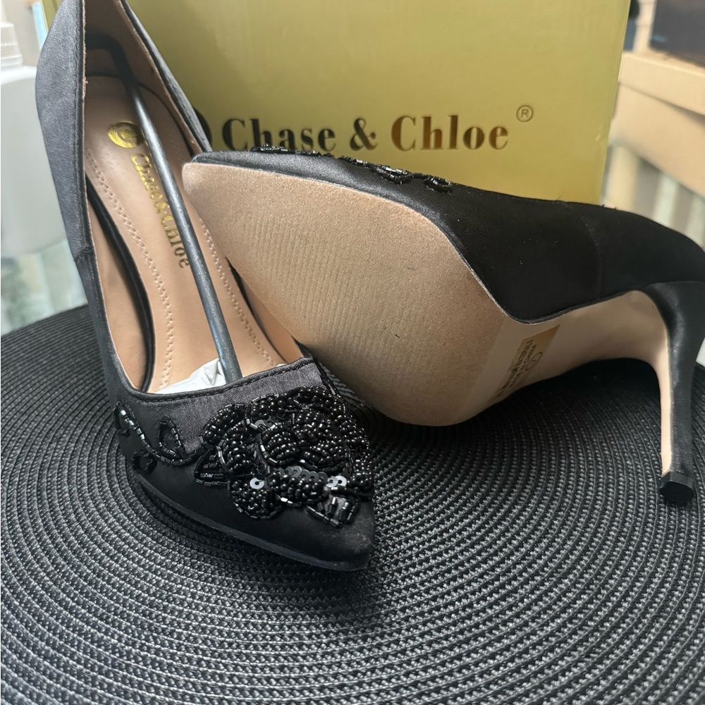 Black Satin with beading